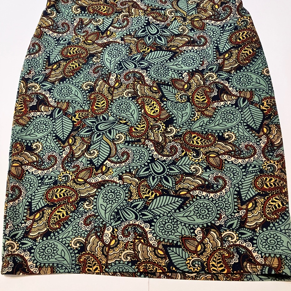 LuLaRoe Paisley Pencil Skirt in Teal and Brown